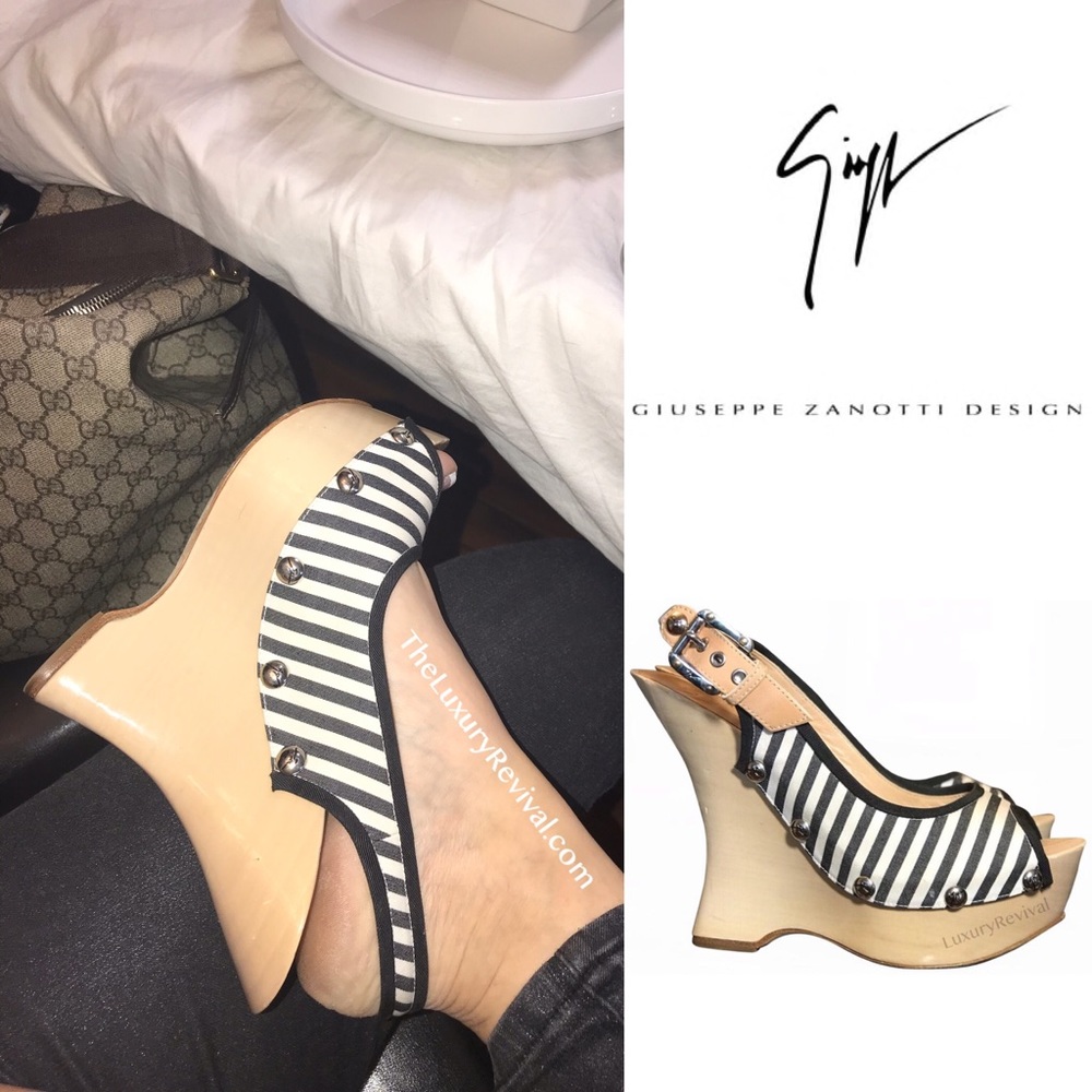 Authentic Giuseppe Zanotti Striped Canvas Wedges
